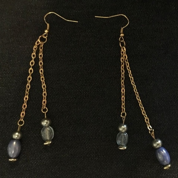 Blue Glass Beads, & Cats Eye 3 pc Jewelry Set - Picture 3 of 4